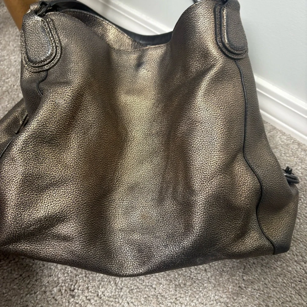 Coach Edie Metallic Gold Pebbled Shoulder Bag